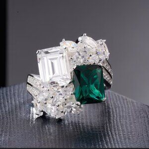 4.25 Ct Simulated Emerald 6.85 ct.tw n CZ Ring n SS Jackie Kennedy - Ross Simons